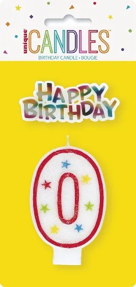 Multicolored Glitter Number "0" Wax Glow Birthday Candle - 7.75" (1 pc) - Perfect for Unforgettable Parties
