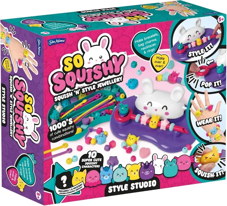 John Adams So Squishy Style Studio: Arts and Craft Squishy Fashion Jewellery Maker, make cute fidget rings, bracelets, necklaces and bag charms, for kids ages 5+