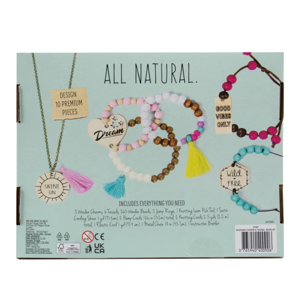 STMT Horizon Group USA Wooden Arts and Crafts Kit, Design and Make 10 Pieces of VSCO Jewelry for Girls, Includes Wooden Pendants, Colorful Tassels, Beads, Chains and More, Multicolor
