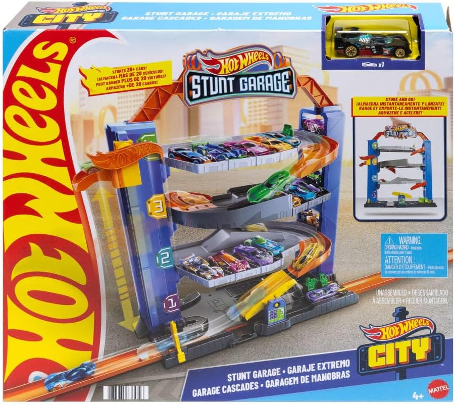 Hot Wheels City Stunt Garage Play Set Gift Idea for Ages 3 to 8 Years Elevator to Upper Levels Connects