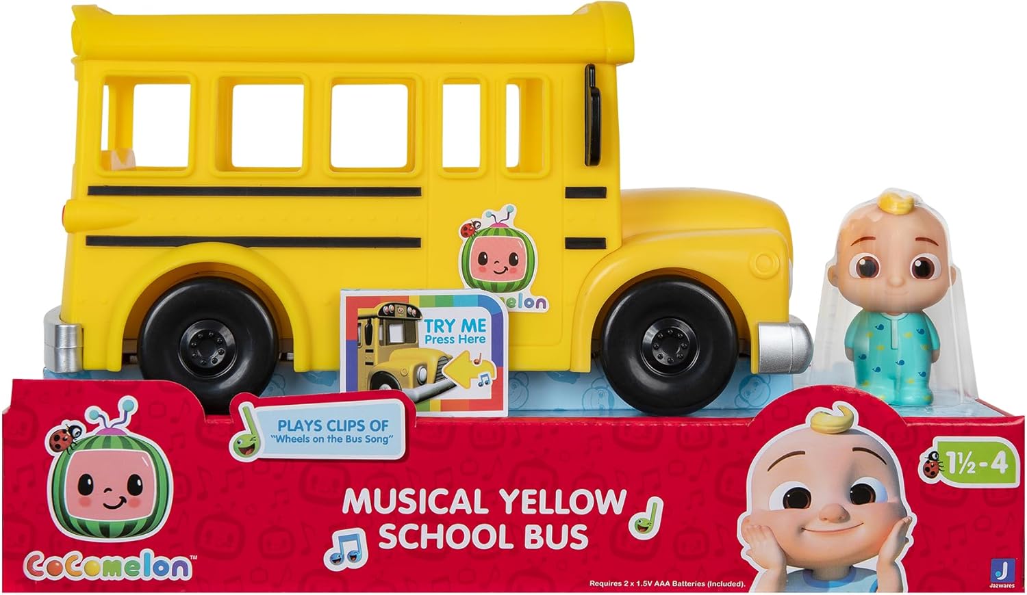 Coco Melon Official Musical Yellow School Bus, Play Clips from "Wheels on the Bus," Features a Removable JJ Figure - Figure Toys for Infants and Toddlers
