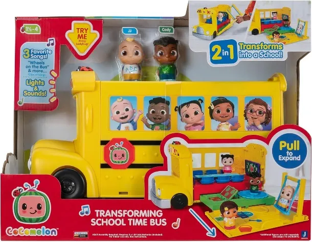 CoComelon Transforming School Time Bus - Lights and Sounds - 3 Favourite Songs - 6 Areas of Play - Removable JJ and Cody Figures - Toys for Kids and Preschoolers
