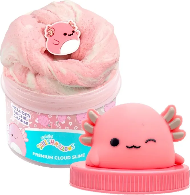 Squishmallows Original Slime Archie the Axolotl Premium Cloud Slime, 8 oz Fluffy Cotton Candy Scented, 3 Fun Add-ons, Pre-Made for Kids, Great Toys Ages 6+, Super Soft Sludge Toy
