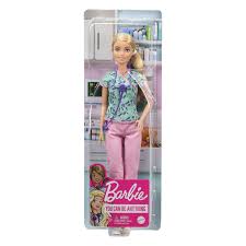 Barbie Nurse Fashion Doll Dressed in Medical Scrubs: White Shoes & Stethoscope Accessory
